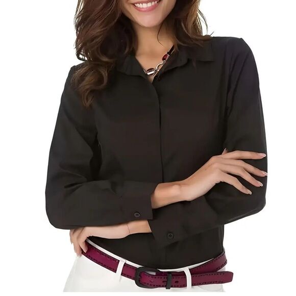 Theory Women’s Tolsun hidden button placket button down blouse black, size S - Picture 1 of 10
